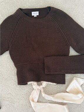 Le Lis Chocolate Brown Ribbed Crewneck Sweater
